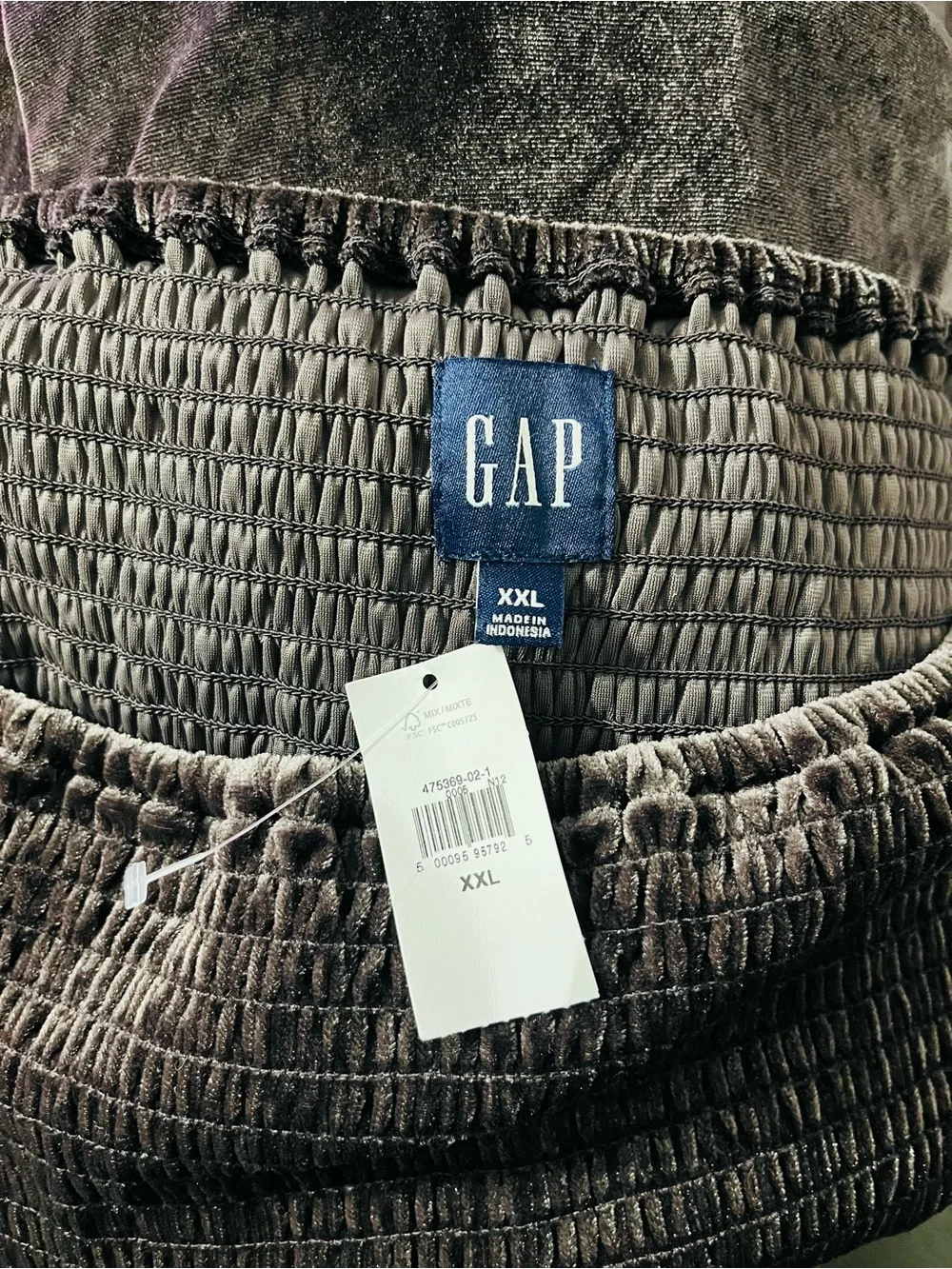 Gap Smocked Velvet Mini Dress NWT Dark Brown Womens Size XXL